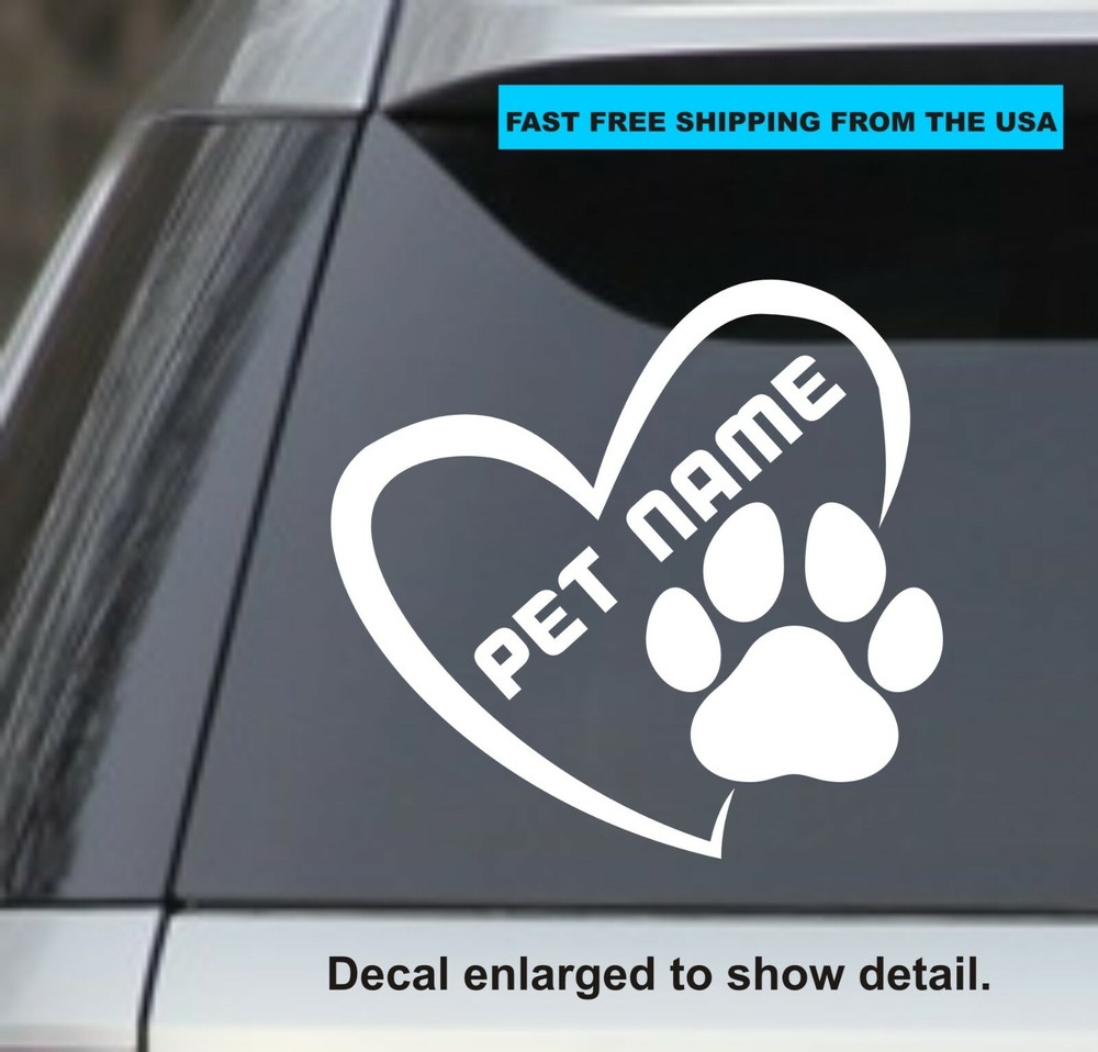 Personalized Heart Paw print cat dog Window, laptop Vinyl Decal Sticker 6″ White