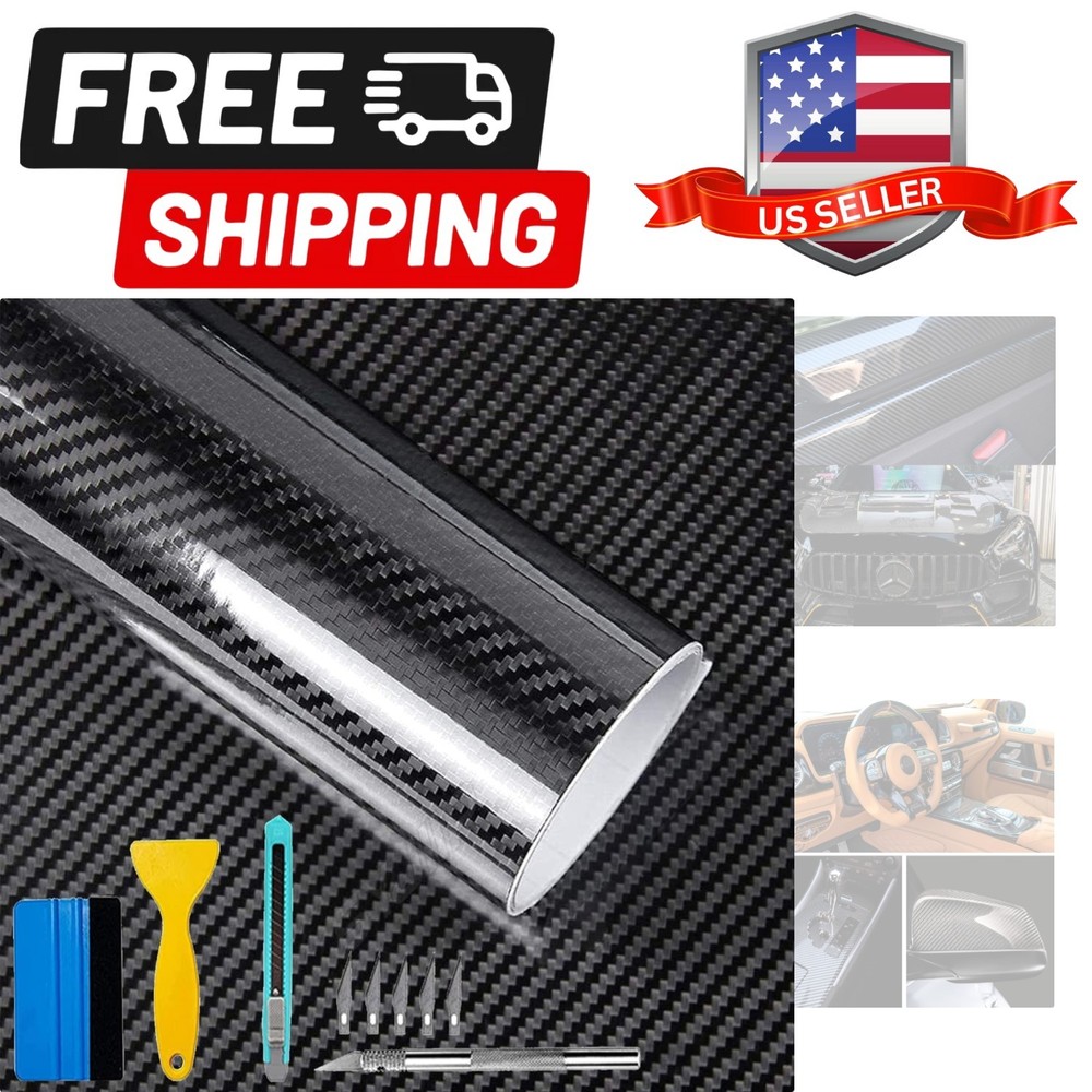 Carbon Fiber Vinyl Wrap 6D Gloss Black, Self Adhesive Car Wrap Film with Air …