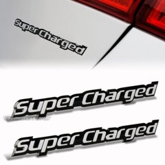 2X Silver Supercharged Aluminum Adhesive Trunk Bumper Emblem Badge Sticker Decal