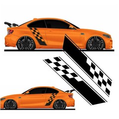 Car Body Side Plaid Graphic Racing Sports Long Stripes Self-Adhesive Trim Decals
