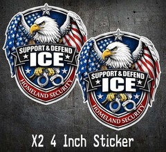 X2 I SUPPORT ICE DEFEND ICE IMMIGRATION USA TRUMP AMERICA DECAL 4 INCH TALL