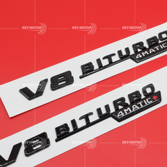 Gloss Black Red For V8 BITURBO 4MATIC+ Fender Emblems Badges For AMG