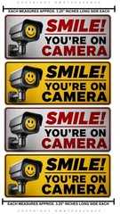 4Pcs Smile You’re on Camera Sticker Video Security System Warning Alarm Decals