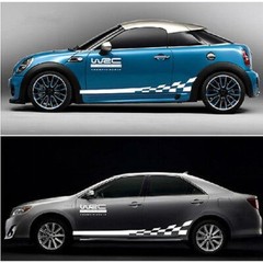 2 pcs WRC Racing Plaid Side Door Fender White Stripes Stickers for Race Car SUV