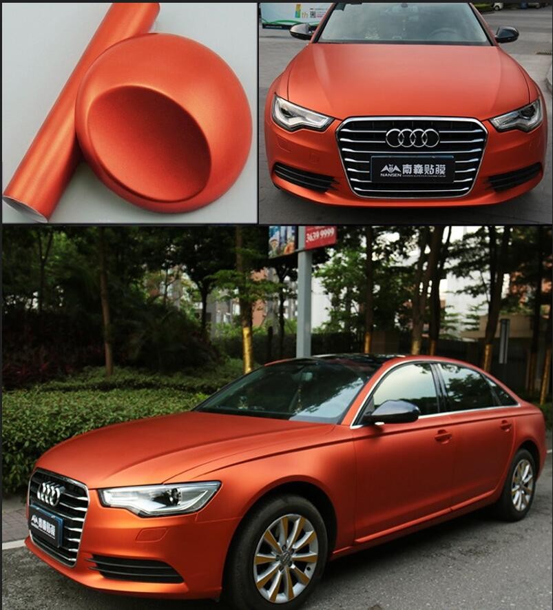 50FT x 5FT Metallic Matte Chrome Vinyl Whole Car Wrap Sticker Bubble Free Orange