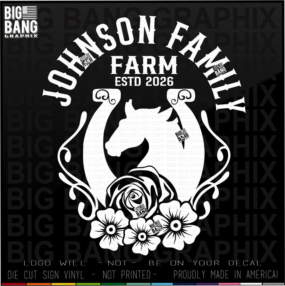 Custom Family Farm Ranch Homestead Vinyl Decal Horse Horseshoe Western Floral