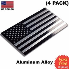 (4 PACK) ALUMINUM US Flag Sticker 3D Emblem Decal Patriotic Car Bike 3.15″x1.75″