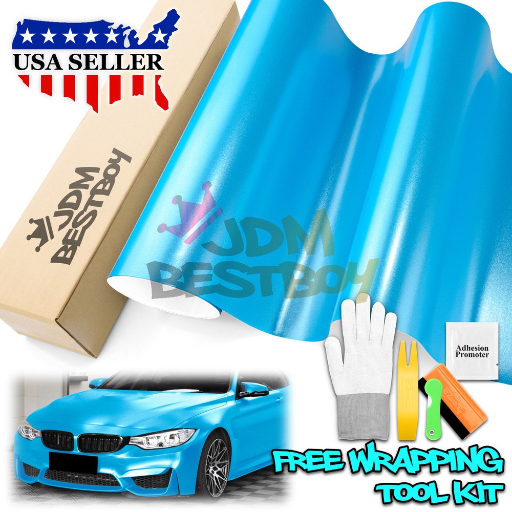 Premium Matte Metallic Satin Pearl Azure Blue Vinyl Car Wrap Sticker Decal Film