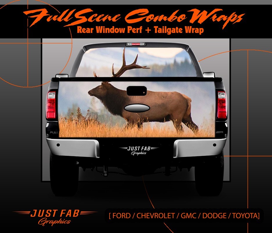TRUCK REAR WINDOW AND TAILGATE COMBO WRAP VINYL GRAPHIC DECAL STICKER ELK