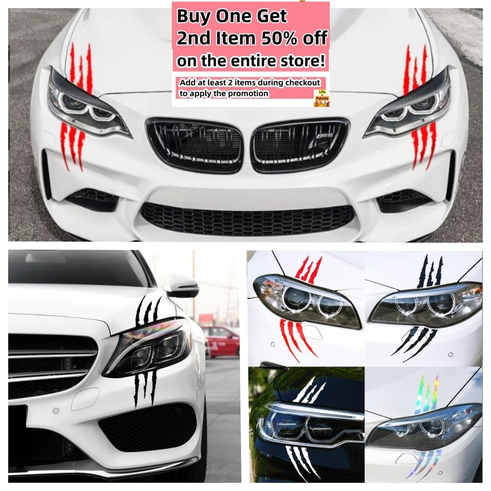 One Pair Monster Claw Scratch Headlight Reflective Decal Sticker Auto Car Truck