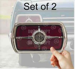 Set of 2 Faux Fake Rectangle Tail Lights with Chrome Rim Stickers 1960’s look