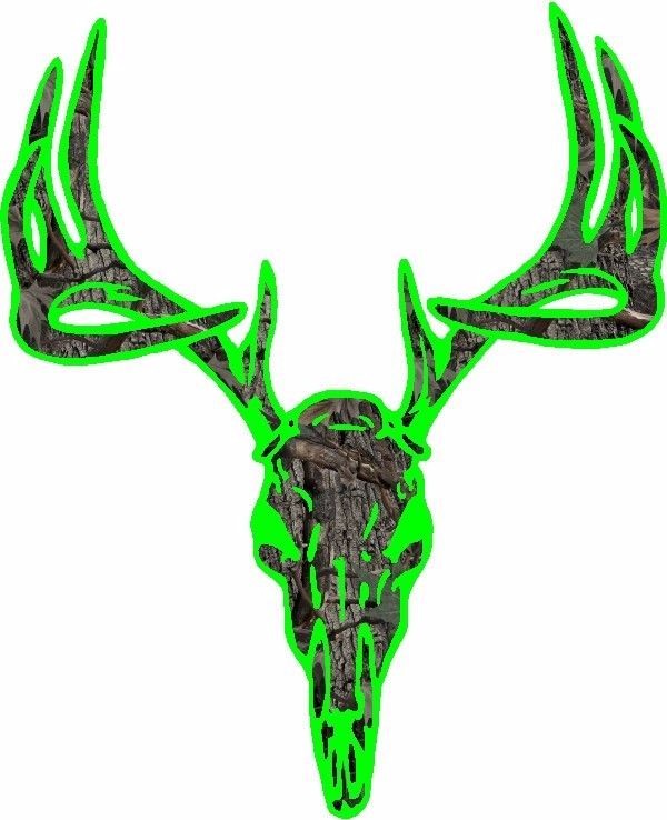 Lime green camouflage deer buck skull hunting vinyl graphic decal