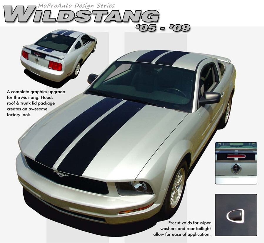 Racing Rally 10″ Hood Roof Trunk Stripes Graphics Decals fits 2005-2009 Mustang