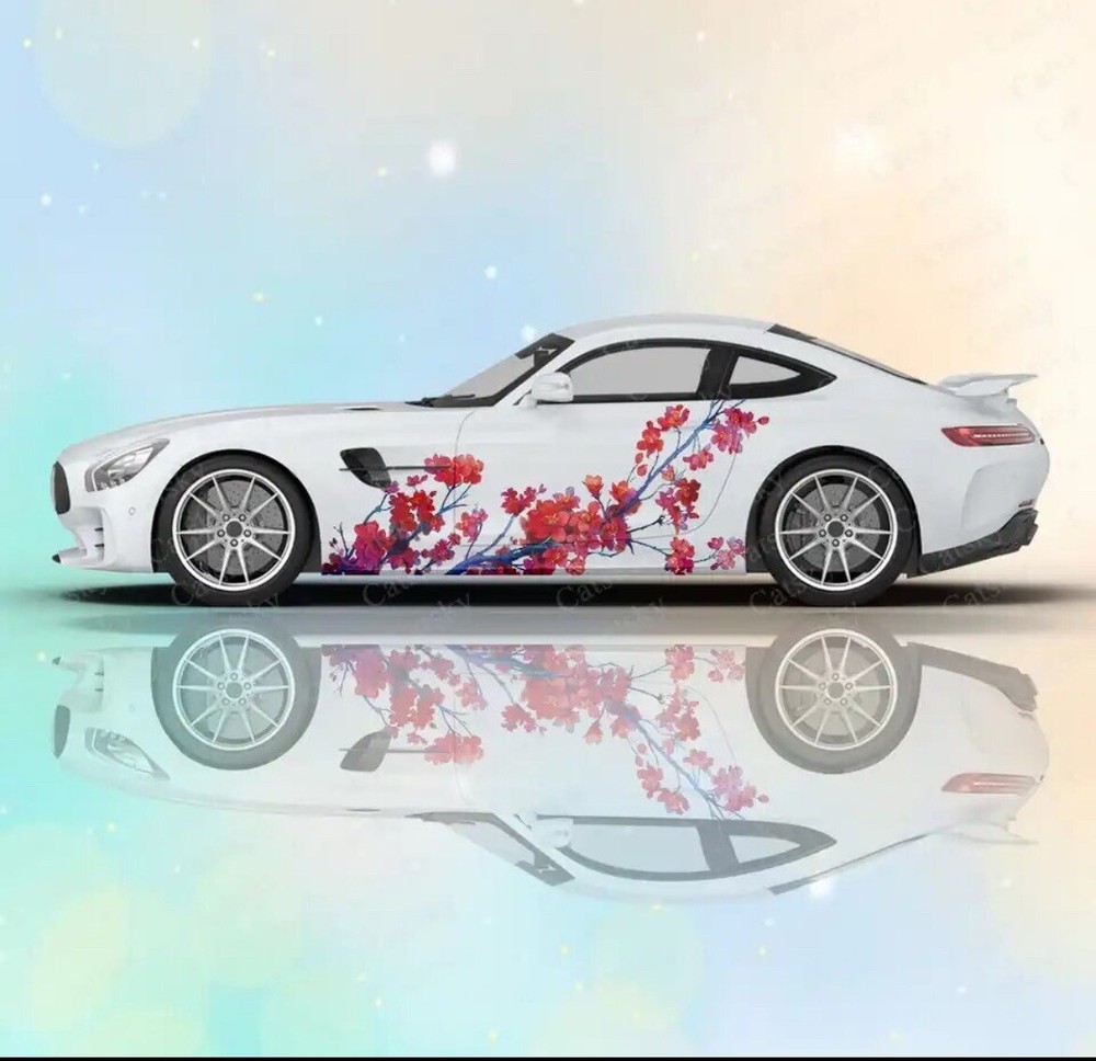 Sakura Car Decal; JDM Sakura Flower Branch Car Decals Both Sides; Cherry Blossom