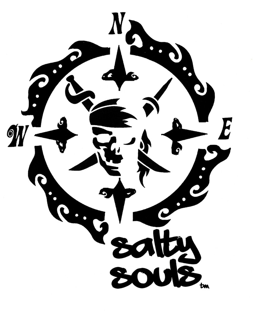 Salty Souls Pirate Skull & Compass Logo Sticker Decal Salt Beach Fishing Life