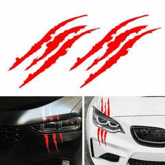 2pcs Red Monster Claw Scratch Decal Reflective Sticker Car Headlight Decoraction