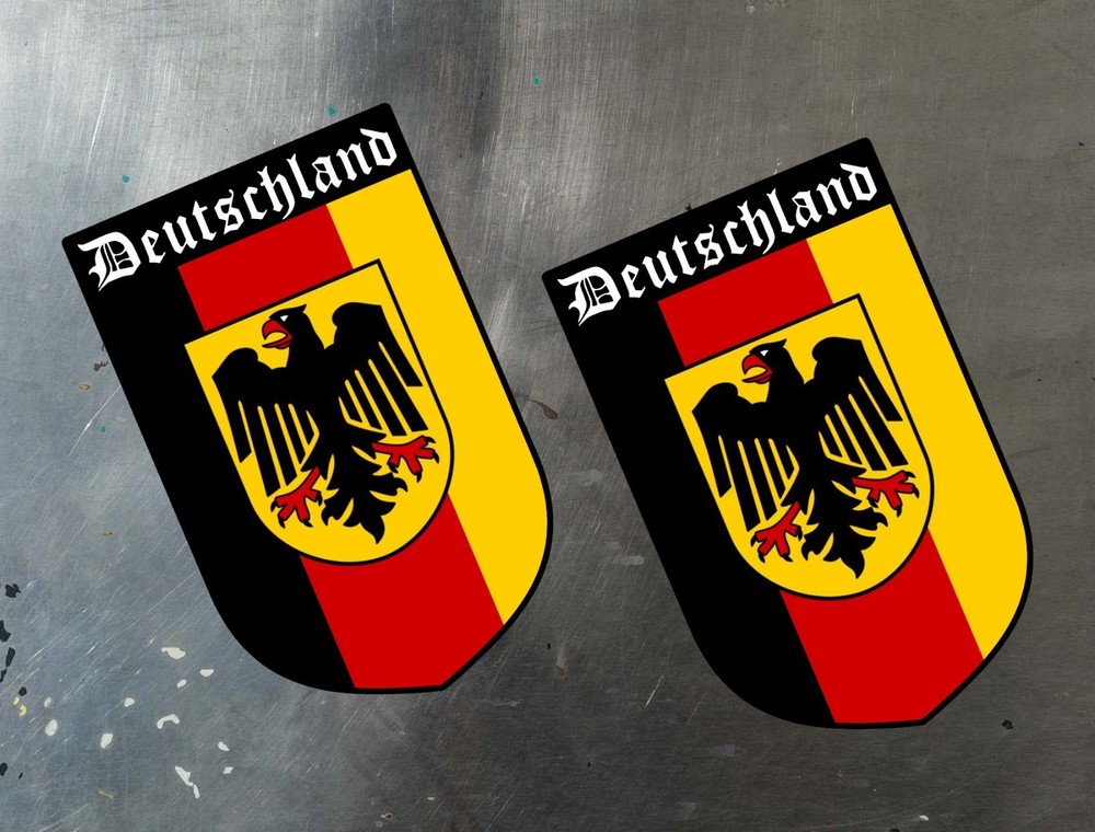 German Flag With Eagle Water Proof UV Safe Glossy Vinyl Decal / Sticker x2