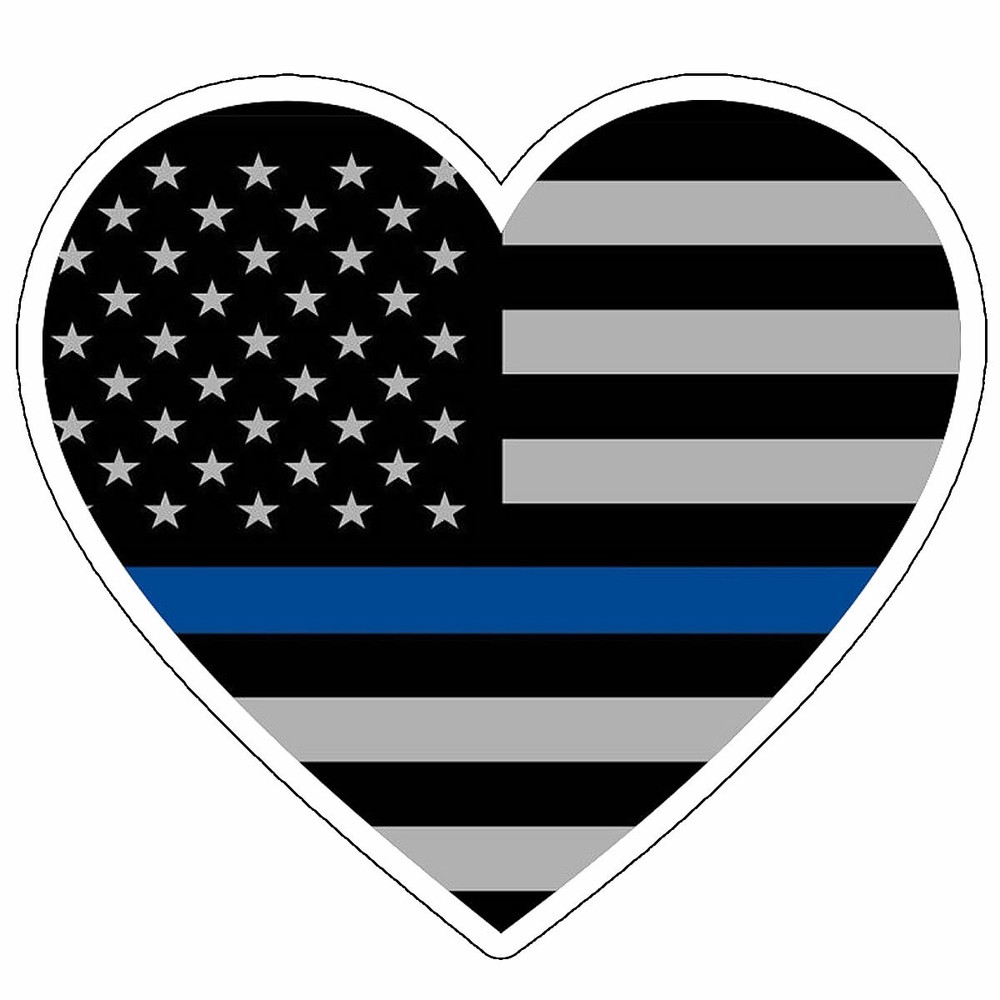 Plain Blue Color Flag Heart I Love Police Support Sticker Decal 4″