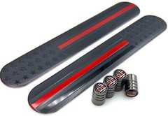 [BUNDLE] Thin Red Line Flag Sticker Emblem Decal 6″ x 1″ with Matching Tire Caps