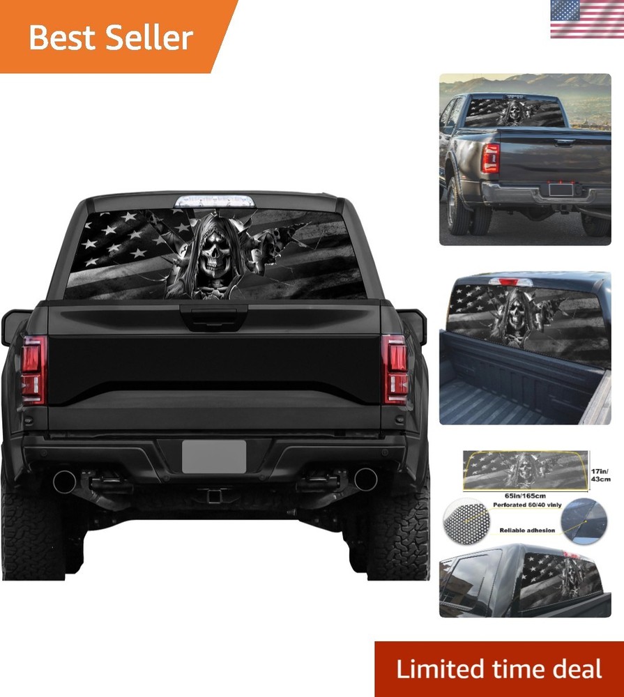 Rear Window Decal for Trucks,American Flag Truck Rear Wiindow Decals,Black Am…