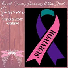 Survivor Thyroid Cancer Awareness Ribbons Pink Teal & Purple Vinyl Decal Sticker