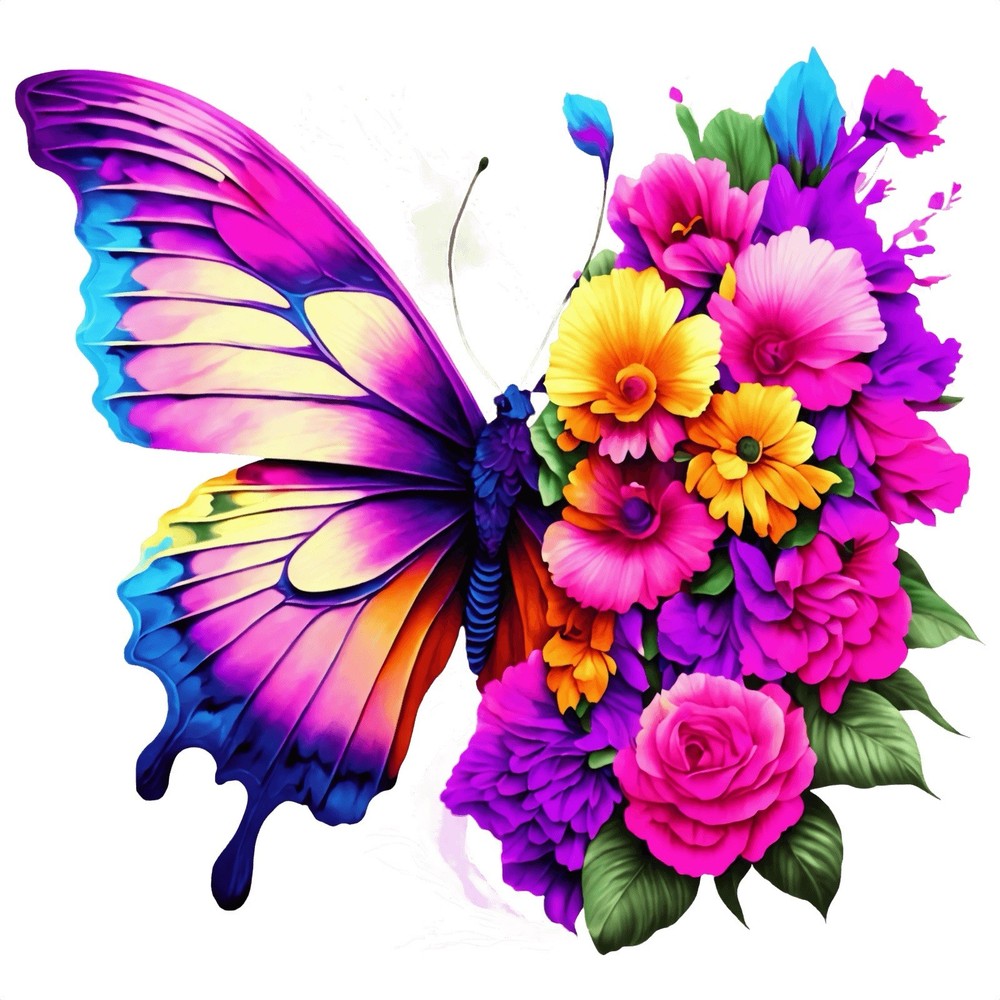 Butterfly Sticker (3 Inch) Beautiful Multi Color Butterfly With Flowers !