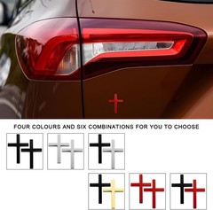 Elegant Black+Red 3D Metal Jesus Cross Badge Stickers for Cars – 2 Count