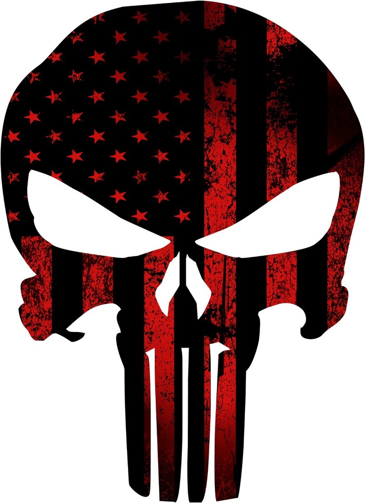 PUNISHER DISTRESSED AMERICAN FLAG RED LlNES SKULL VINYL STICKER DECAL GLOSS