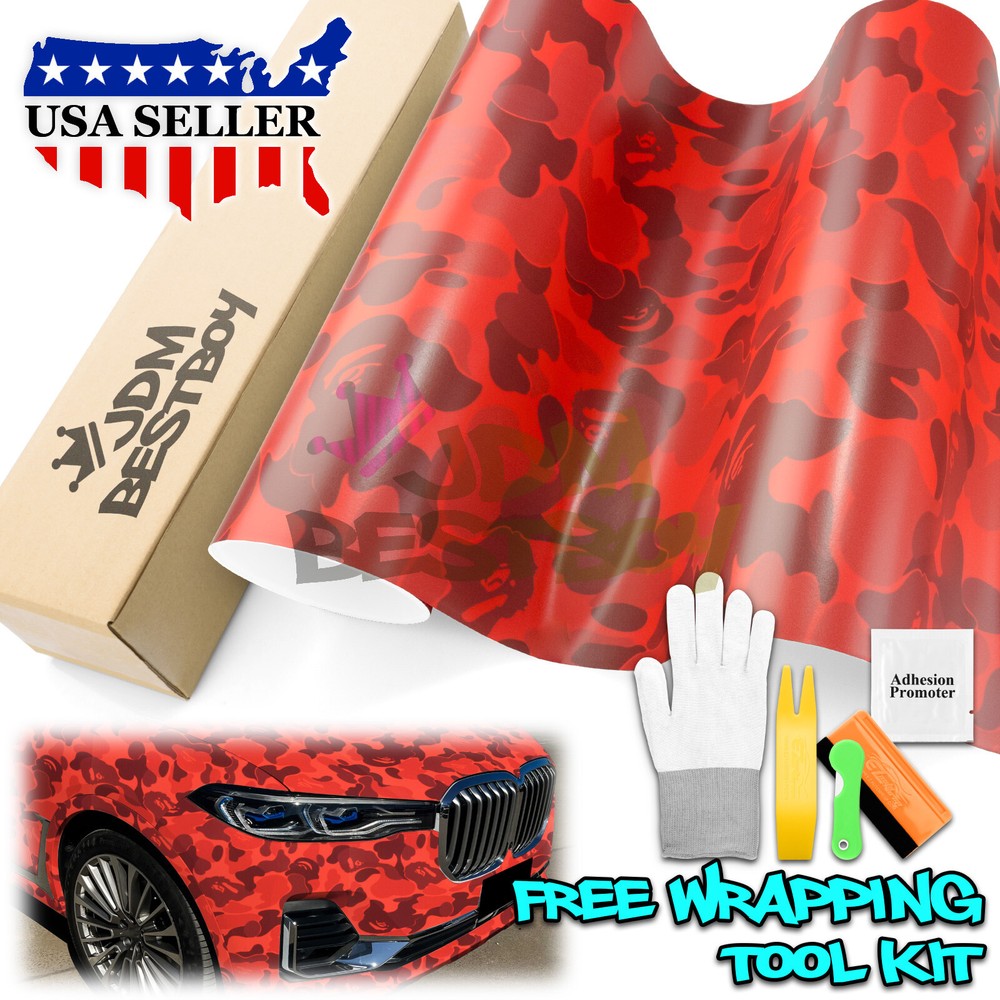 Camouflage Ape Matte Red Gray Camo Car Auto Vinyl Wrap Sticker Decal Sheet Film
