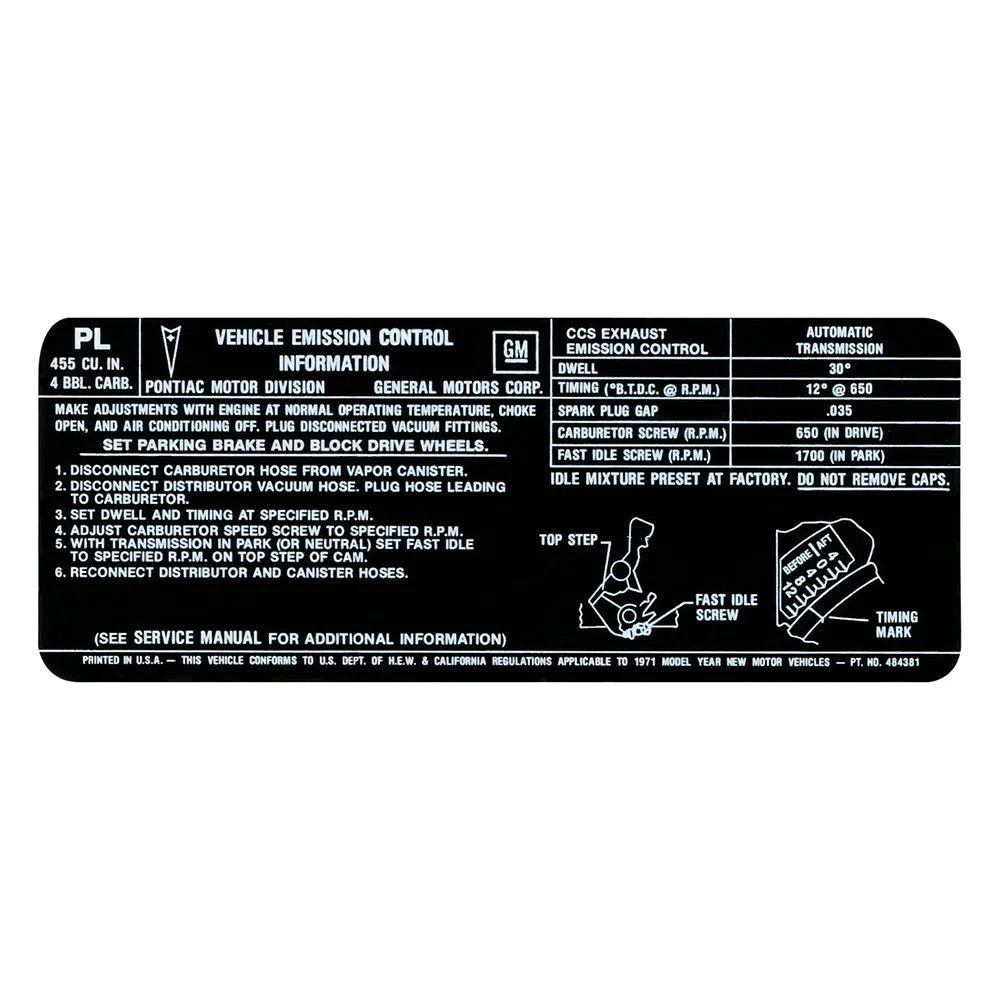 QRP GBC1668 Emissions Decal 455-4V, AT, US/CAL, PL