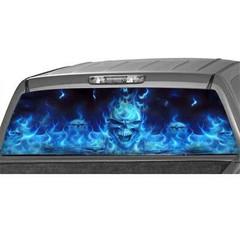 Flaming Skull Rear Window Tint Graphic Decal Wrap Back Truck Tailgate Waterproof