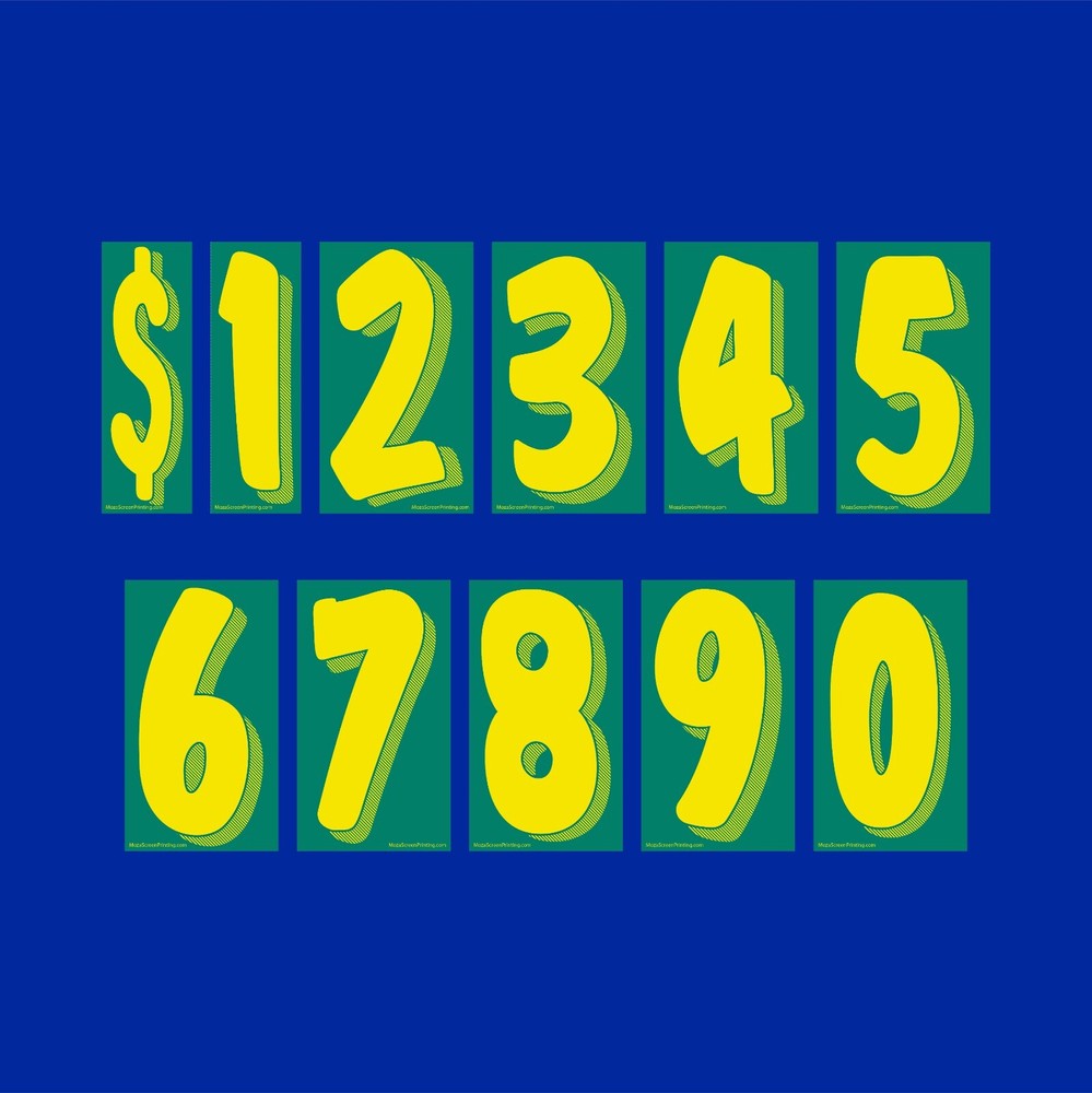 Car Dealer 7.5″H windshield pricing stickers 11 dozen numbers Yellow / Green