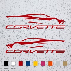 Pair Silhouette Car (10″ x 2.45″) Decal Stickers For C8 Corvette Stingray Cars