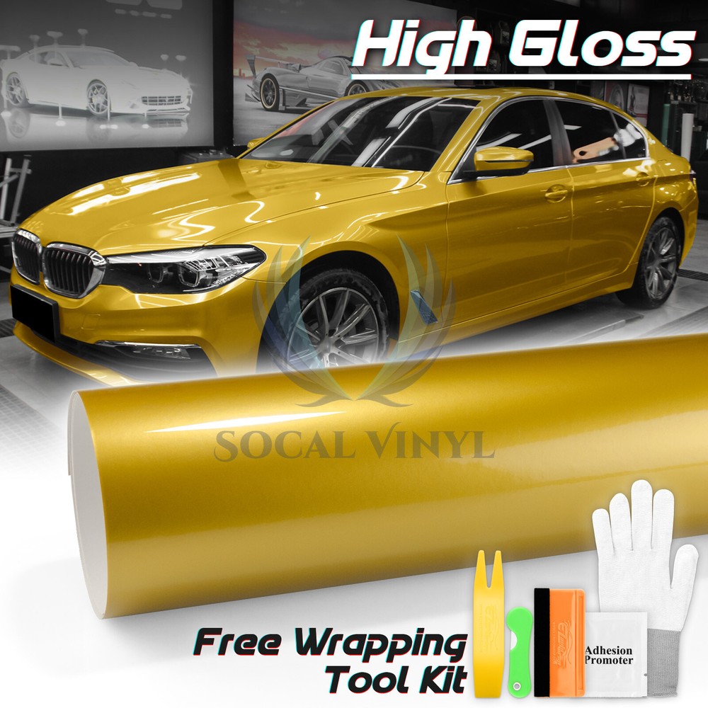 High Gloss Gold Glossy Car Vinyl Wrap Sticker Decal Sheet Film DIY Air Release