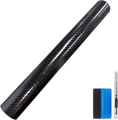 Universal Fit 6D Black Carbon Fiber Vinyl Wrap – 1ft x 5ft, Bubble-Free Install