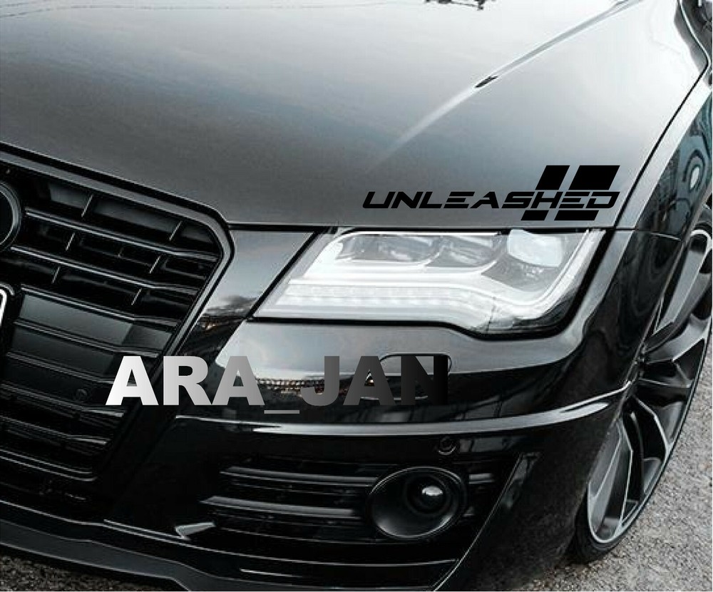 UNLEASHED Decal Sticker Sport car racing stripe turbo emblem logo 2 PCS (PAIR)