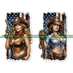 Cowgirl American Flag Patriotic Western Vinyl Decal Sticker 2 Pack H