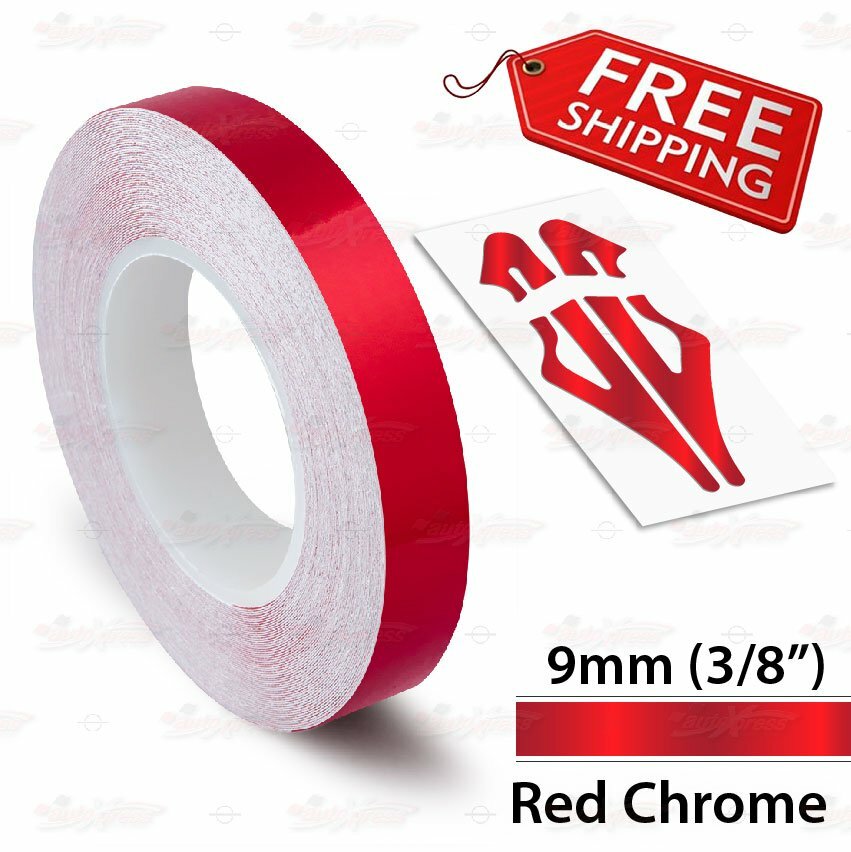 RED CHROME 9mm 3/8″ Roll PIN STRIPE Car Striping Line TAPE Decal Vinyl Sticker