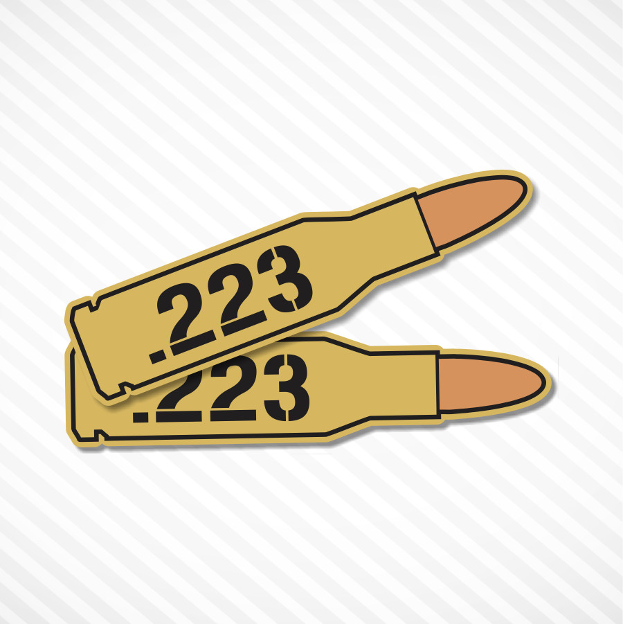 223 REM Bullet Ammo Box Sticker Vinyl Decal Label Ammunition 2 PACK Brass Color
