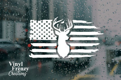 Deer head with flag decal | buck head permanent adhesive vinyl decal | distresse