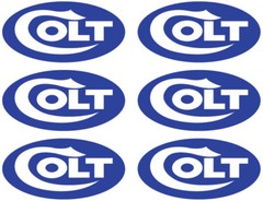6 Colt Decals -1″ tall x 2″ wide – 6 mil Indoor/Outdoor Vinyl – Peel and Stick