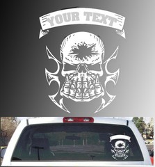 FGD Skull With Customized Text Vinyl Rear Window Decal 12″ x 9.5″