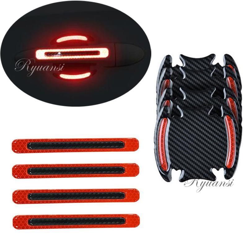 8x Car Door Handle Reflective Carbon Fiber Sticker Safety Anti-scratch Strip