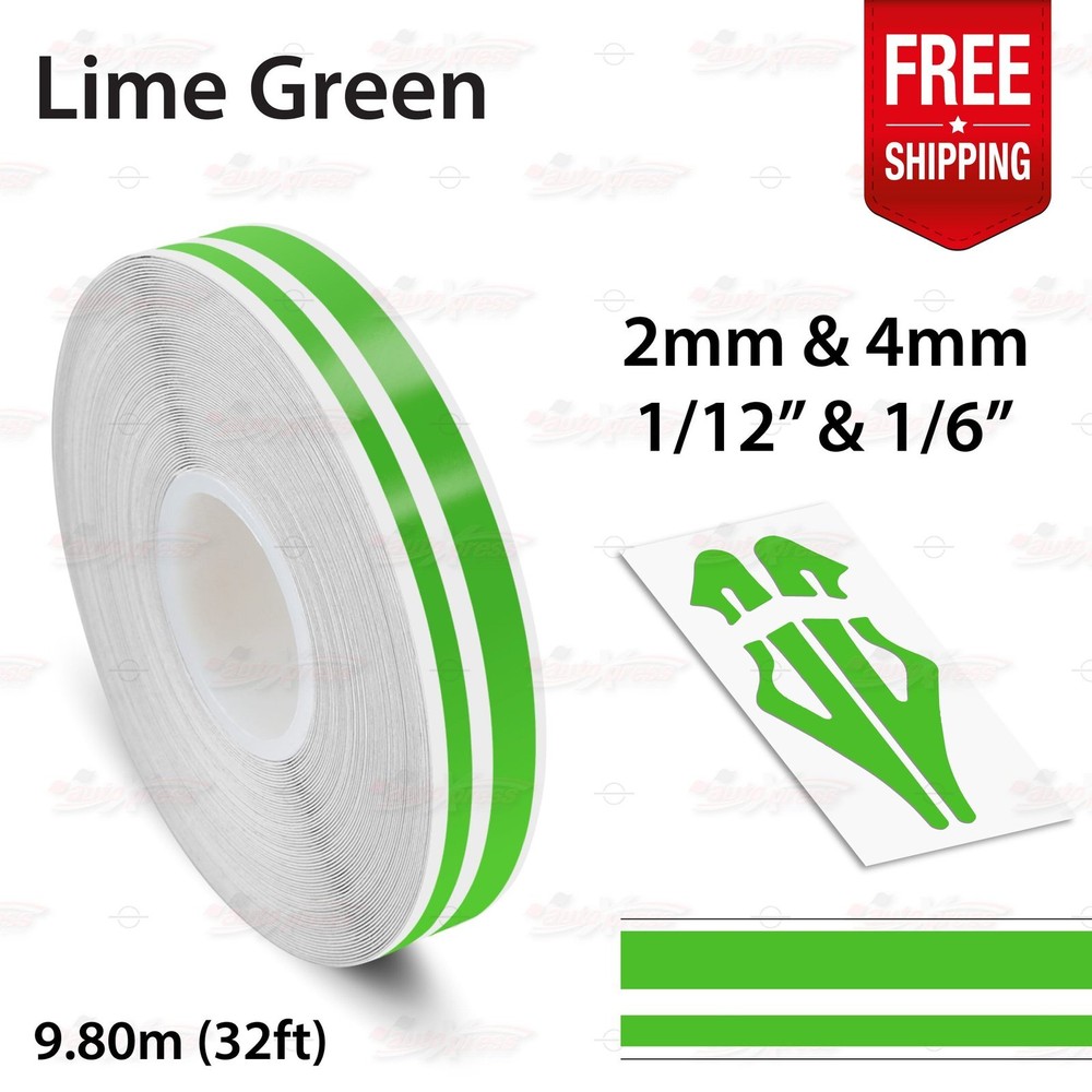 LIME GREEN 1/2″ 12mm Twin Lines Roll PIN STRIPE Car TAPE Decal Vinyl Sticker