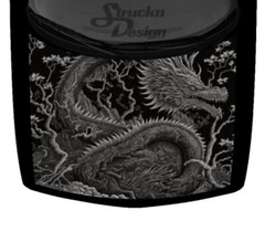 Swirling Scaly Intricate Gray Dragon Hood Wrap Vinyl Graphic Decal 58″ x 65″