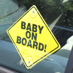BABY ON BOARD DECAL 6 x 6 ” Yellow Safety Sign with Suction Cup