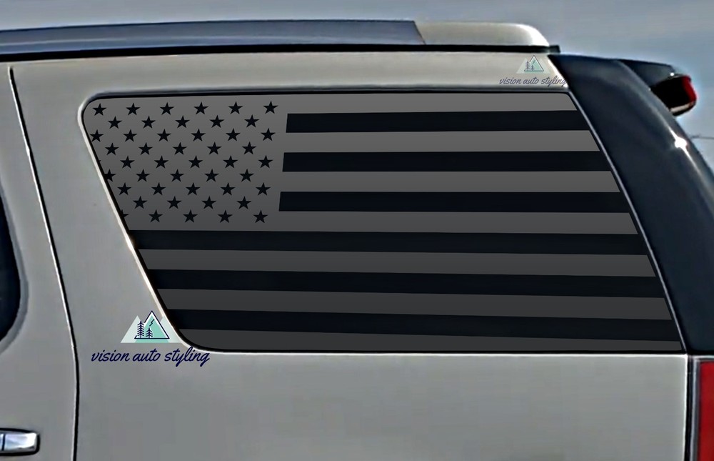 Fits 2007-2014 GMC Yukon Quarter Window American Flag Decal Sticker Black