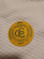 Vintage WMWA Sticker Clements Church Connors Round Yellow Green
