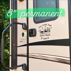 CAMPER VINYL DECAL STICKER PERMANENT Camping our hotel has more than 5 stars