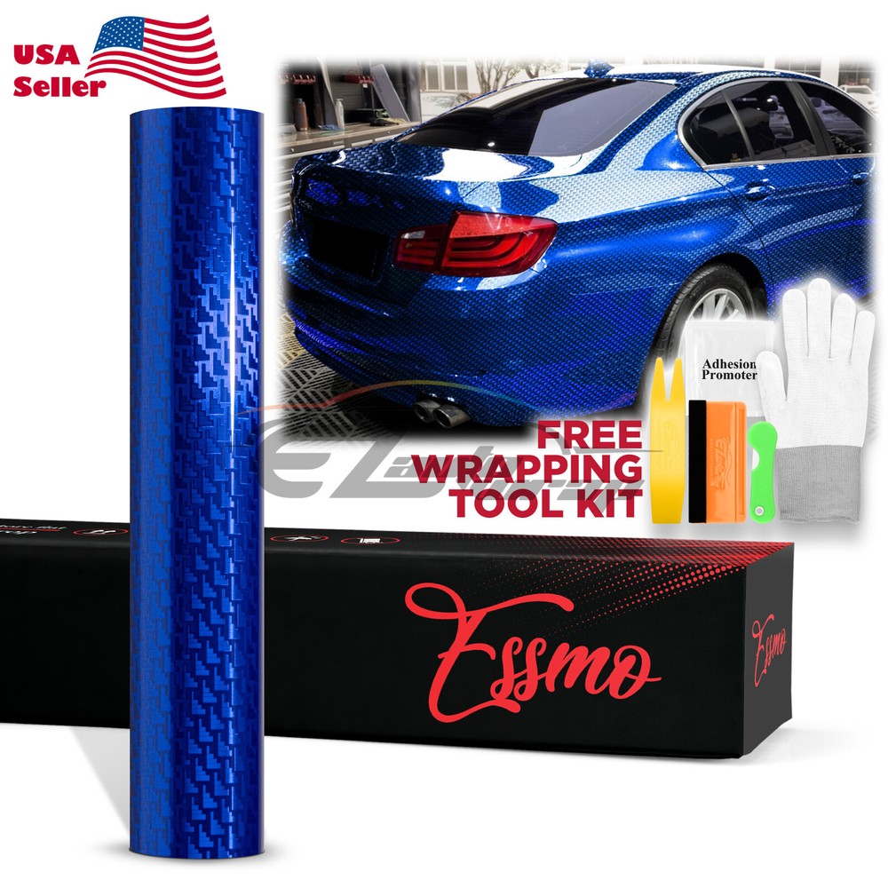 PET Squadron Carbon Fiber Gloss Royal Blue Car Vehicle Vinyl Wrap Decal Sheet